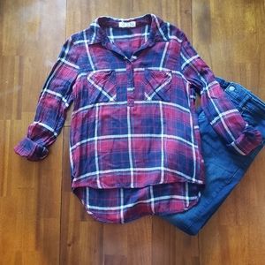 Pink Rose Red & Blue Plaid Blouse